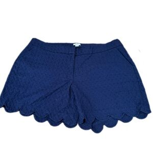 Curvy Shelby Navy Scalloped Hem Women Shorts